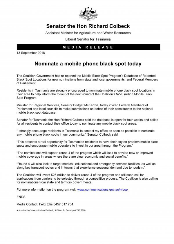 Nominate a mobile phone black spot today 