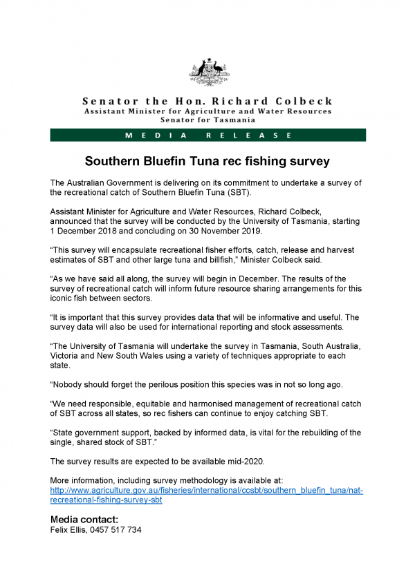 Southern Bluefin Tuna rec fishing survey 