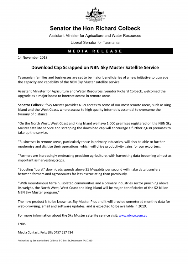 Download Cap Scrapped on NBN Sky Muster Satellite Service 