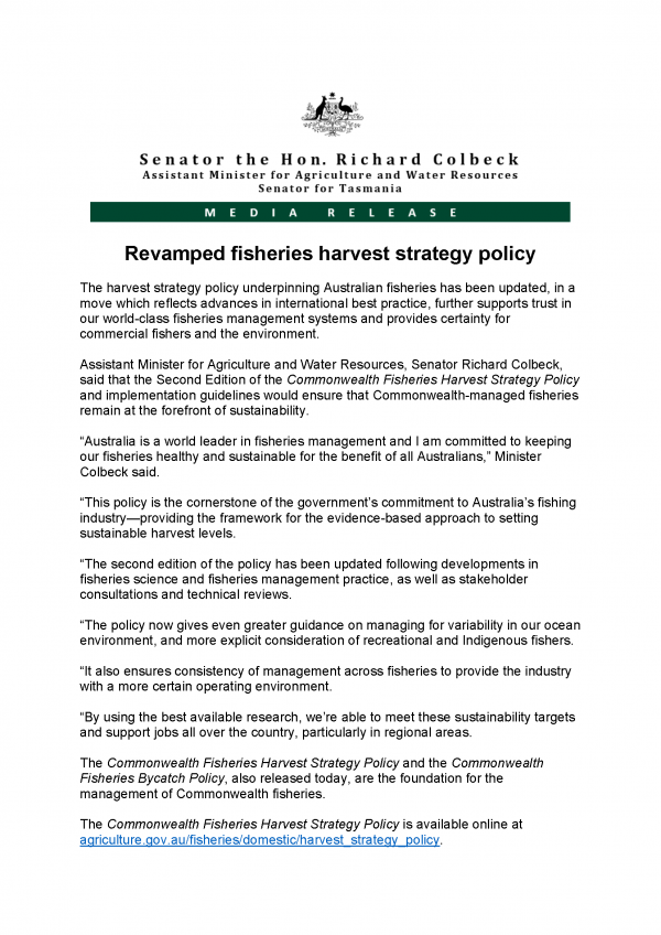 Revamped fisheries harvest strategy policy 