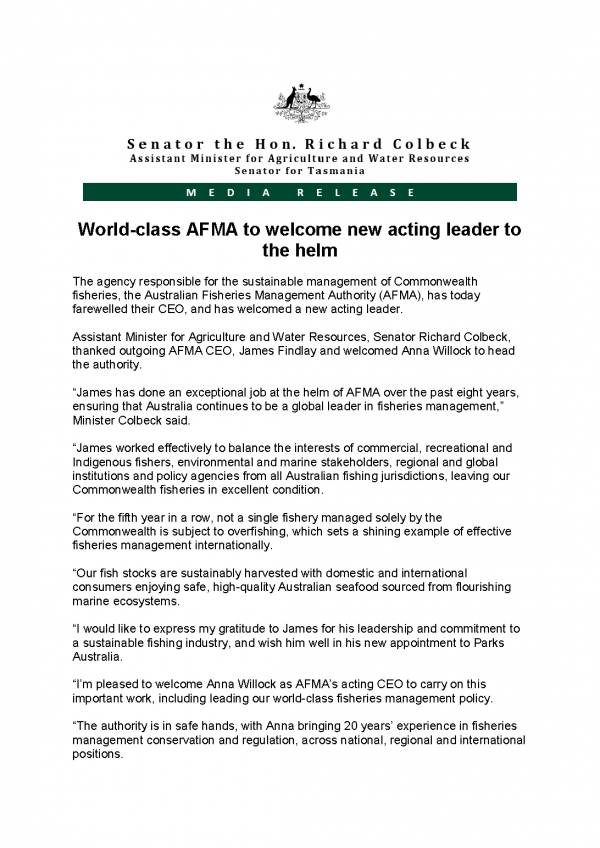 World-class AFMA to welcome new acting leader to the helm 