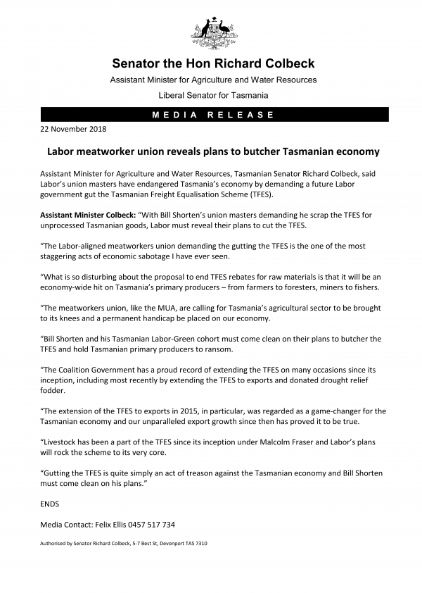 Labor meatworker union reveals plans to butcher Tasmanian economy 