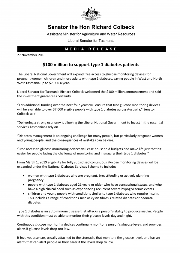 $100 million to support type 1 diabetes patients  