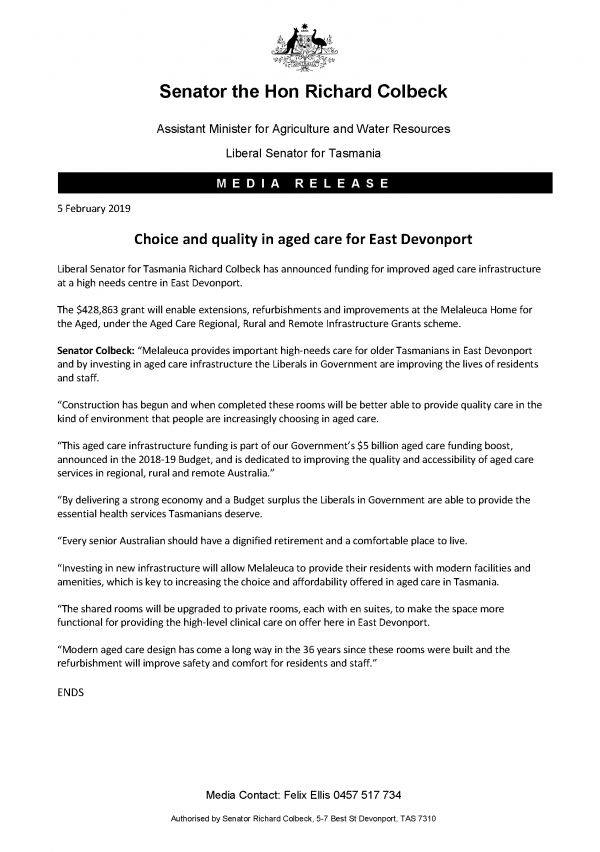 Choice and quality in aged care for East Devonport 