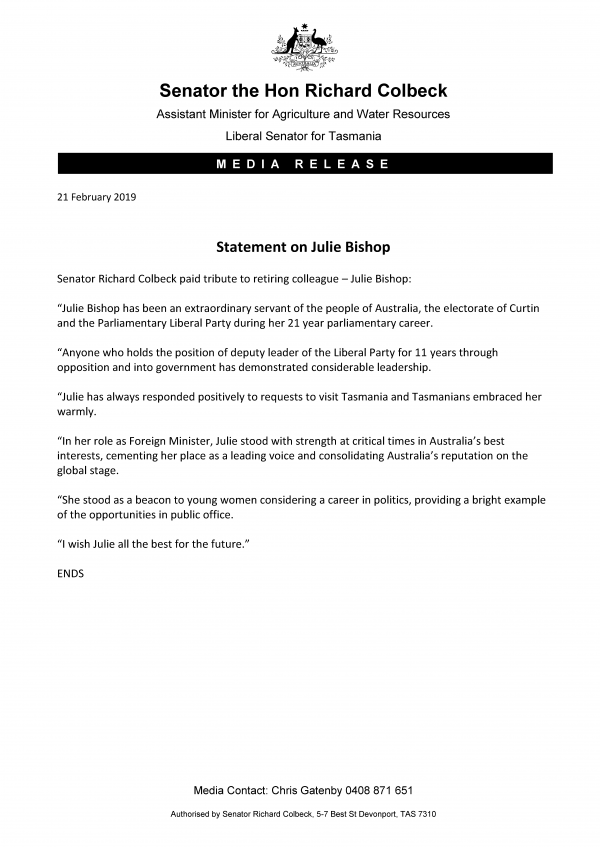 Statement on Julie Bishop 