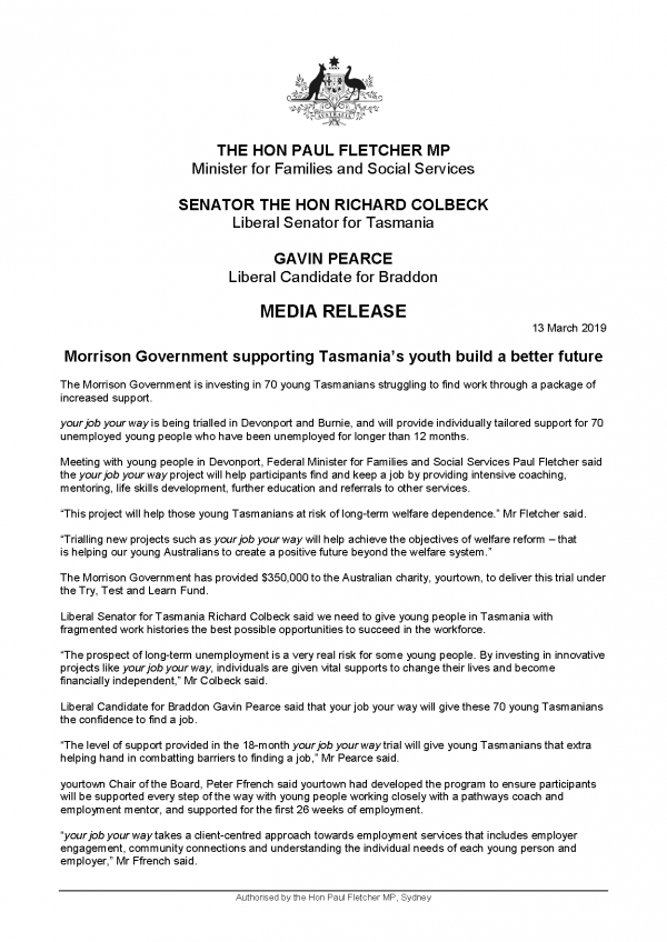 Morrison Government supporting Tasmania's youth build a better future 