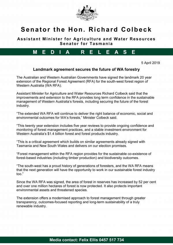 Landmark agreement secures the future of WA forestry 