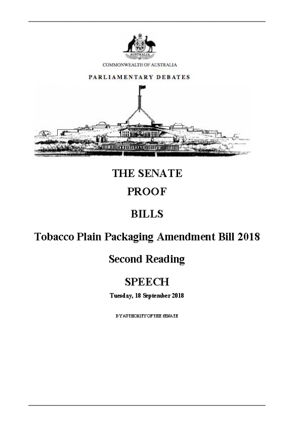 Tobacco Plain Packaging Amendment Bill 2018 